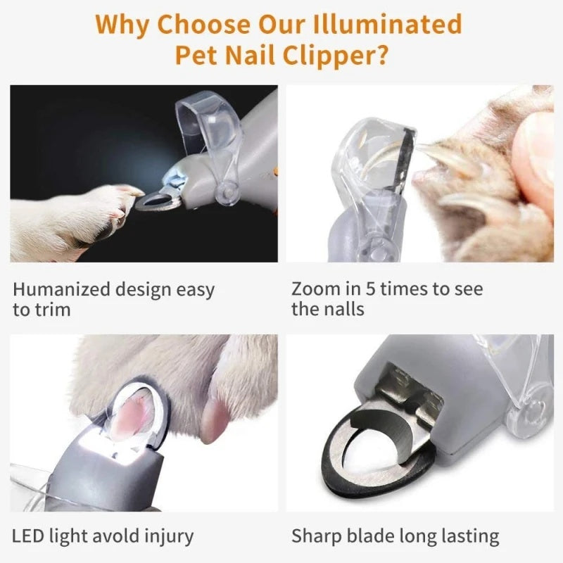 Dog Cat Pet Grooming Supplies Pet Nail Clipper LED Light Emitting Magnifiable Special Nail Clipper Multi Function Nail Trimmer