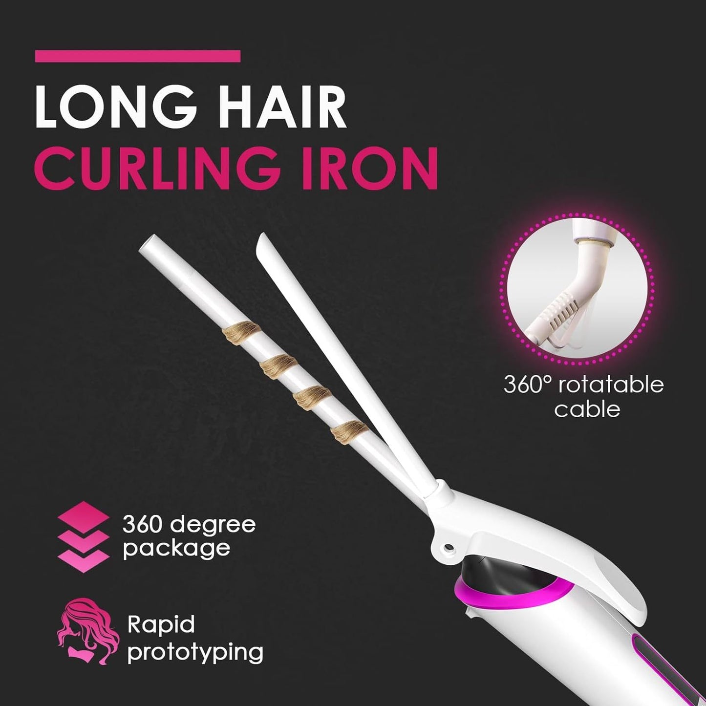 Inch Long Barrel Small Curling Wand 0.37 Inch Professional Ceramic Hair Curling Iron Fast Heating To 395F With Digit Display 5 Adjustable Temp 60 Min Auto Off Travel Hair Curler Silicone Comfort