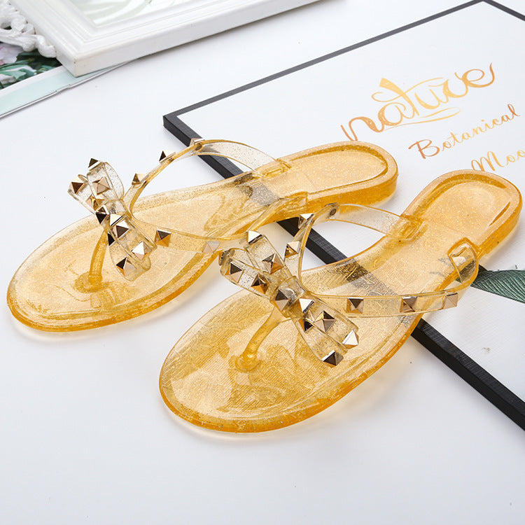 Sandals And Slippers Jelly Crystal Shoes Rivet Bow Craft Drag