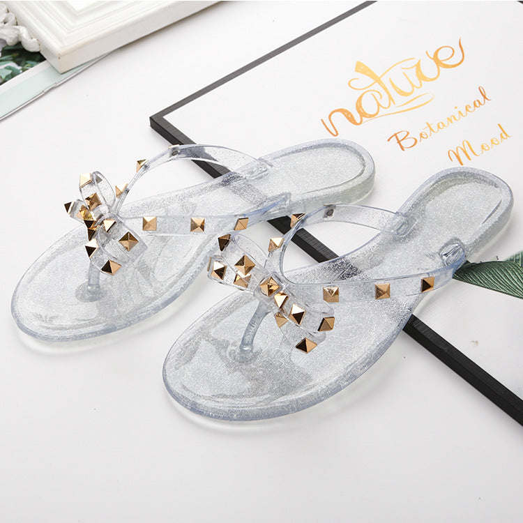 Sandals And Slippers Jelly Crystal Shoes Rivet Bow Craft Drag