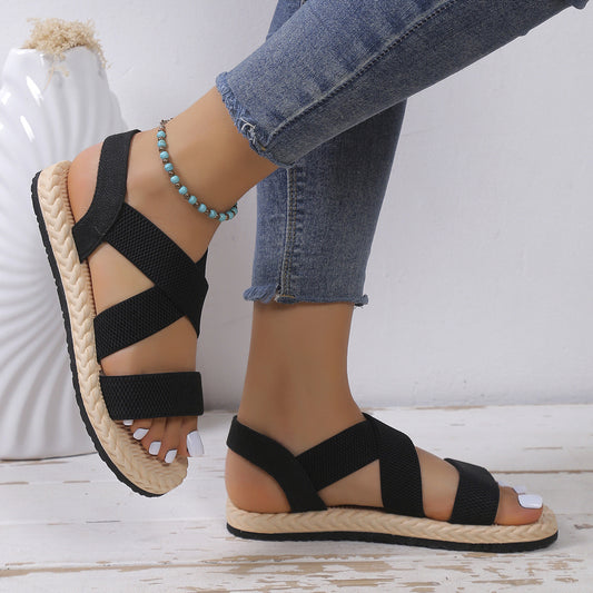 Flat Student Roman Shoes Soft Bottom Cross Plus Size