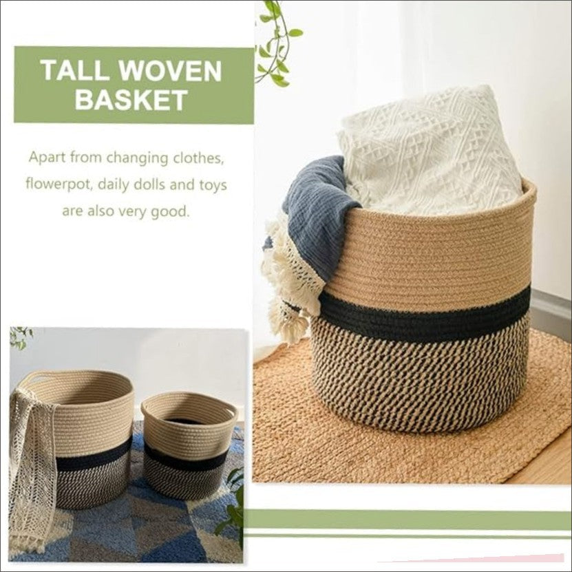 Cotton Rope Storage Basket Hamper Large Basket Wicker Laundry Baskets Laundry Woven Basket Woven Storage Basket Cotton Woven Toy Basket Desktop Picnic Basket Office