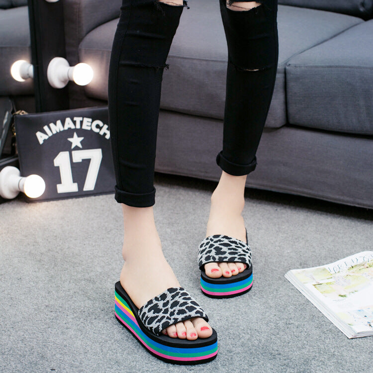 Hot word with Liangtuo platform slope with thick bottom slip Home Furnishing lady shoes slippers wholesale summer beach