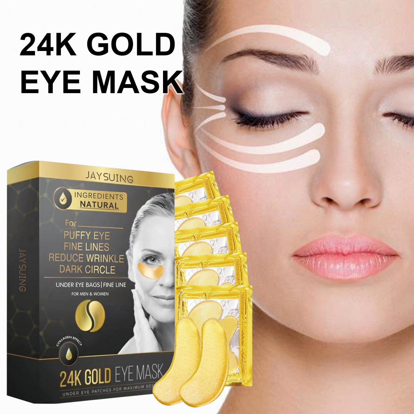 Jaysuing 24k Gold Eye Mask Fades Fine Lines, Dark Circles, Hydrates & Firms Eye Masks