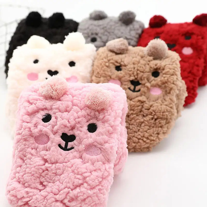 Cute Cartoon Bear Fuzzy Socks For Women, Comfortable Winter Soft Warm Slipper Socks, Casual Sleep Socks For Indoor Women's Fuzzy Socks Winter Warm Fluffy Soft Slipper Home Sleeping Cute Animal Socks