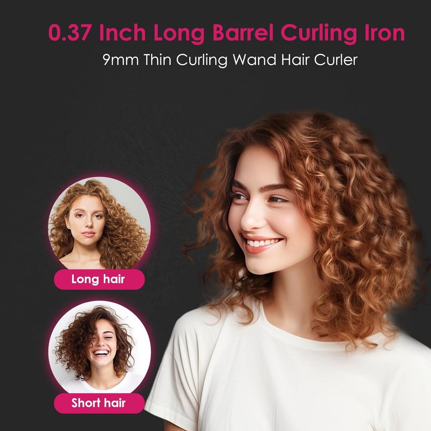 Inch Long Barrel Small Curling Wand 0.37 Inch Professional Ceramic Hair Curling Iron Fast Heating To 395F With Digit Display 5 Adjustable Temp 60 Min Auto Off Travel Hair Curler Silicone Comfort