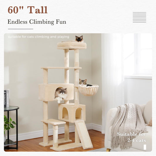 60.62 Inches Multi-Level Cat Tree Cat Tower For Indoor Cats With Sisal-Covered Scratching Post, Cozy Cat Condo, Padded Top Perch For Indoor Cats