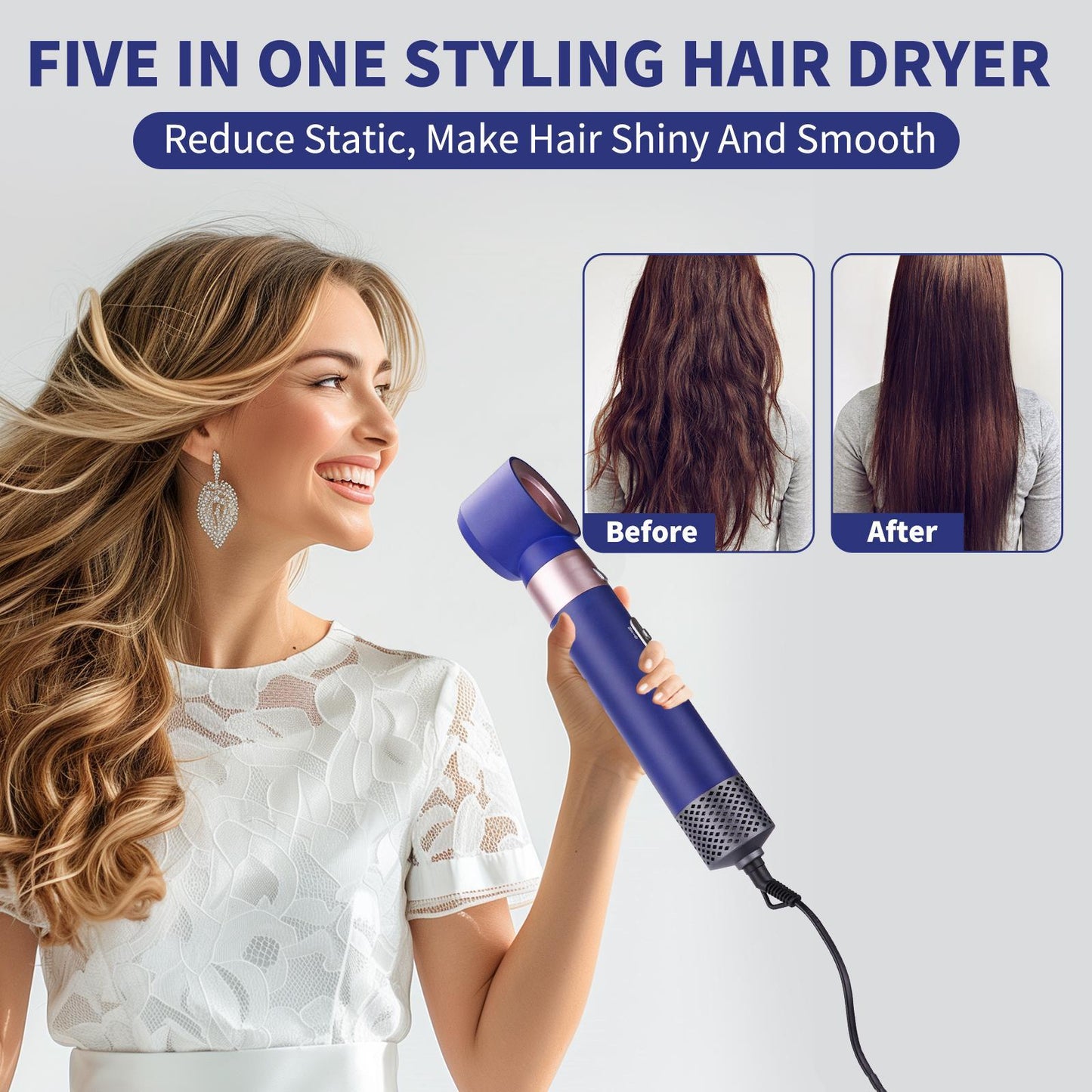 Professional Hair Dryer Brush Set - 5 In 1 One Step Hot Air Brush For Fast Drying, Curling, Straightening, And Combing