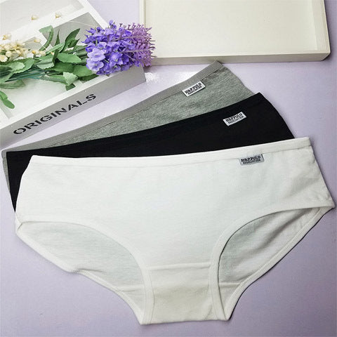 Girl Student Female Gray, White And Black Solid Color Underwear