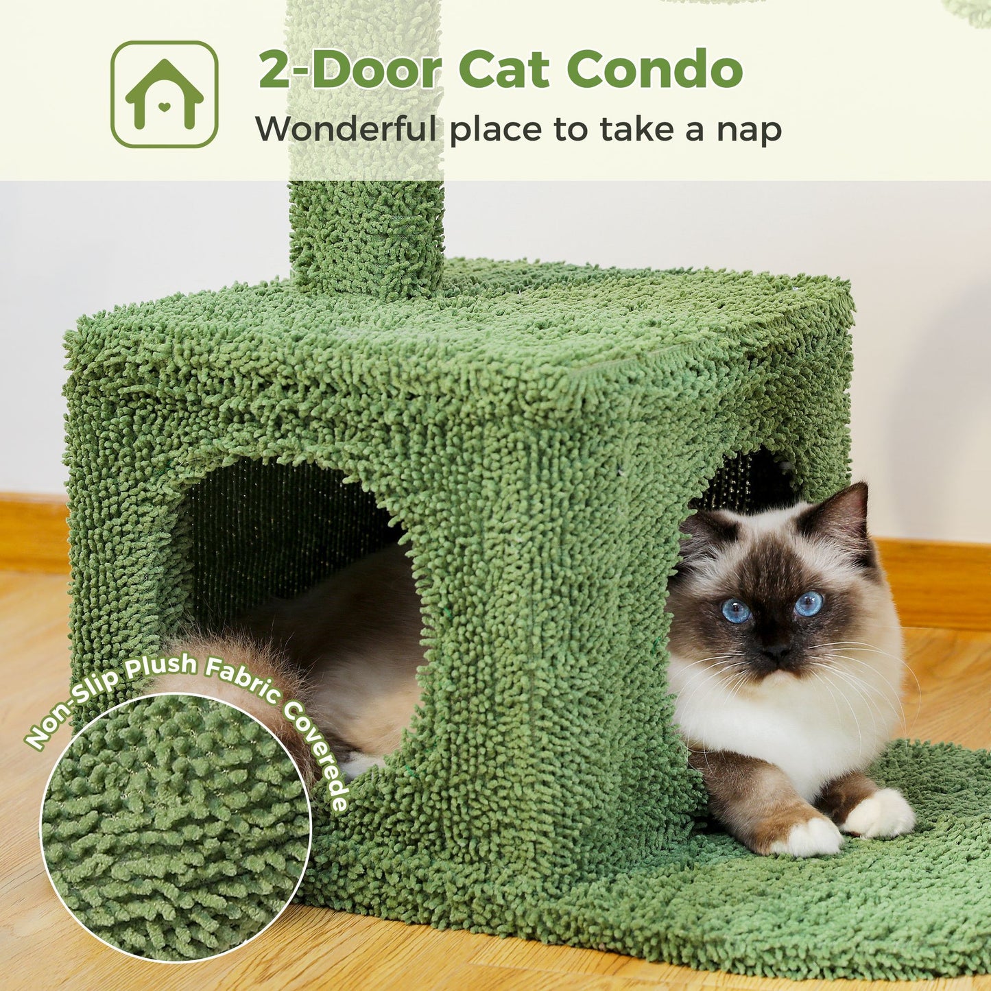 PAWZ Road Cactus Cat Tree Condo 39.4 Inch With Hammock, Tall Sisal Scratching Post For Indoor Medium Cats, Green