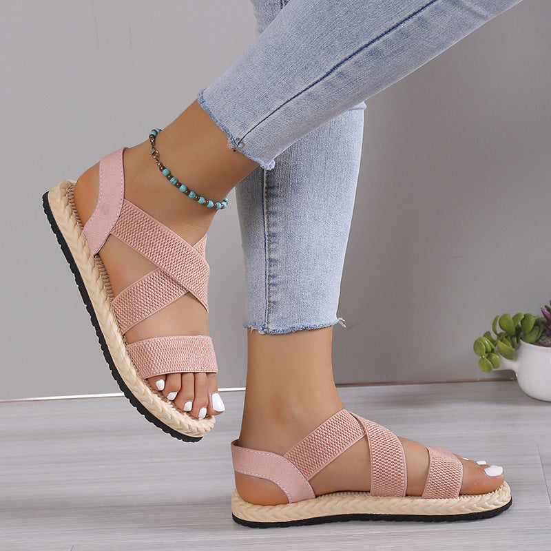 Flat Student Roman Shoes Soft Bottom Cross Plus Size