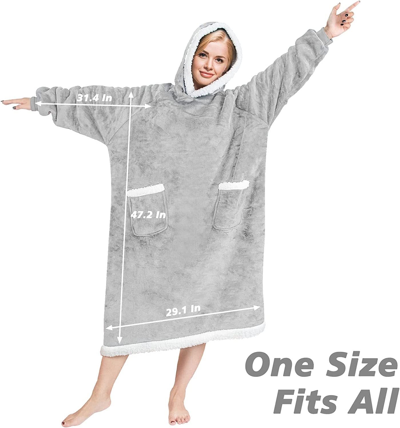 DUCHIFAD WearableBlanketHoodieOversized For Women Men  47.2in120cm Flannel FleecePolyester